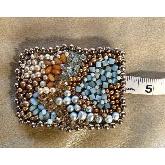 Pearl Amazonite Crystal Silver Balls Belt Buckle Handmade Cowgirl Bling 4” X 2.5 main image 8
